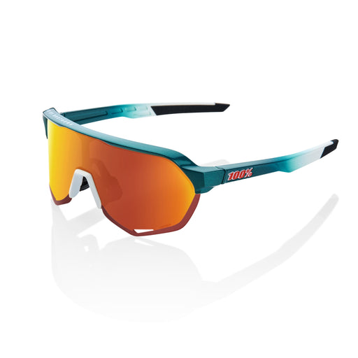 Occhiali 100% S2 BORA - hansgrohe Team Gloss Metallic / Matte White HiPER® Red Multilayer Mirror Lens - Bike-store-Treviso