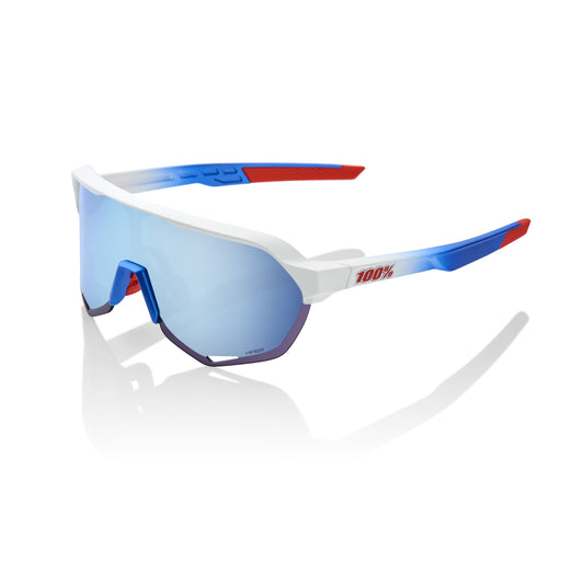 Occhiali 100% S2 TotalEnergies Team Matte White / Metallic Blue HiPER® Blue Multilayer Mirror Lens - Bike-store-Treviso