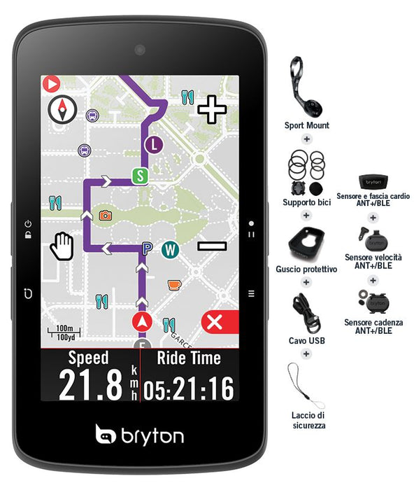 Ciclocomputer GPS BRYTON RIDER S800T completo di tutti i sensori